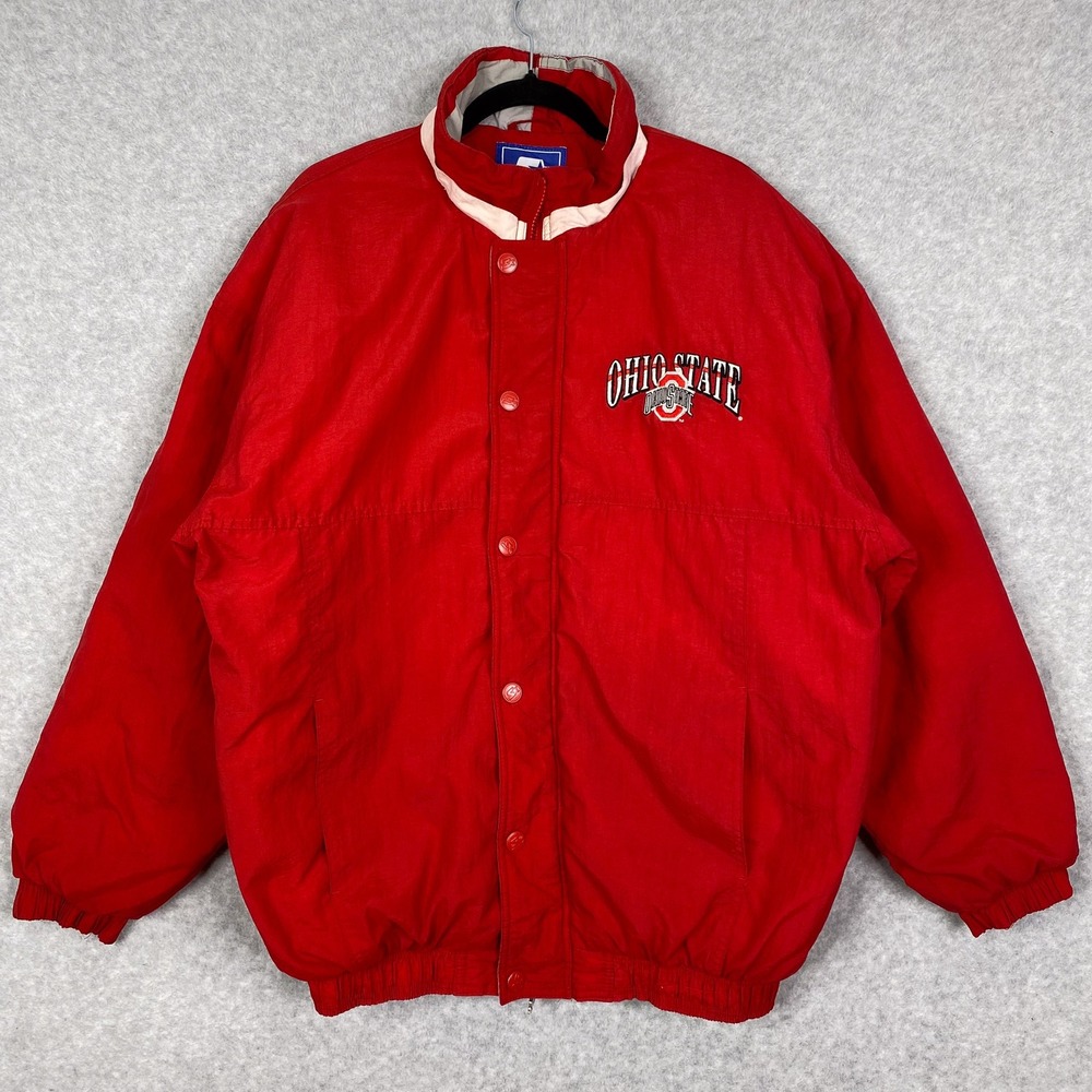 Vintage 90s Starter Jacket Size L Red Ohio State Puffer (Read)